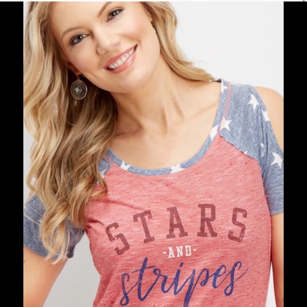 Maurices Stars & Stripes Patriotic ColdShouldr Top